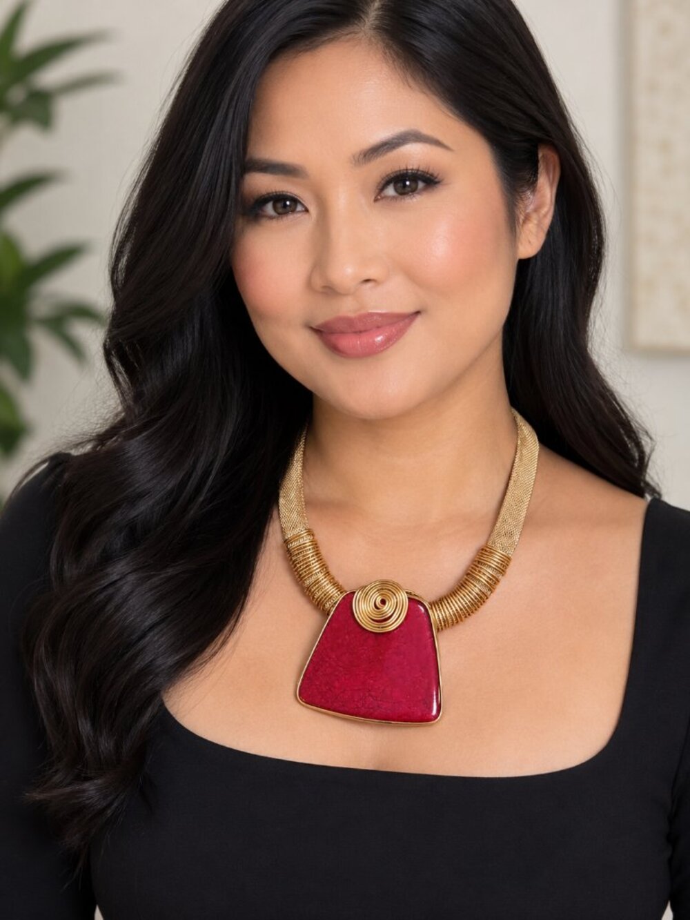 NEW ARRIVAL - Wire Wrapped Pendant Necklace - Red